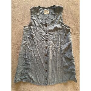 Conscious Clothing Blue Linen Button Front Tunic Vest Dress Pockets XL